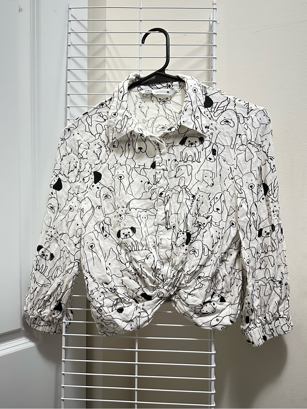 Zara White Top with Black Sketch Dog Print